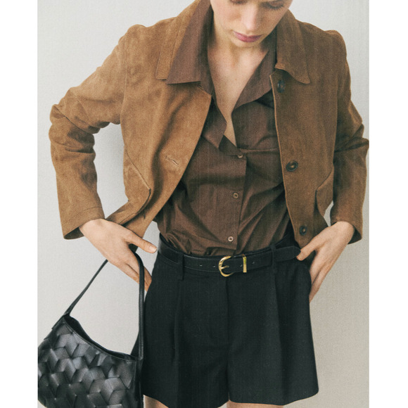 NWT MANGO SELECTION MNG MEDIUM BROWN SUEDE LEATHER JACKET COAT SZ XS - Picture 1 of 12